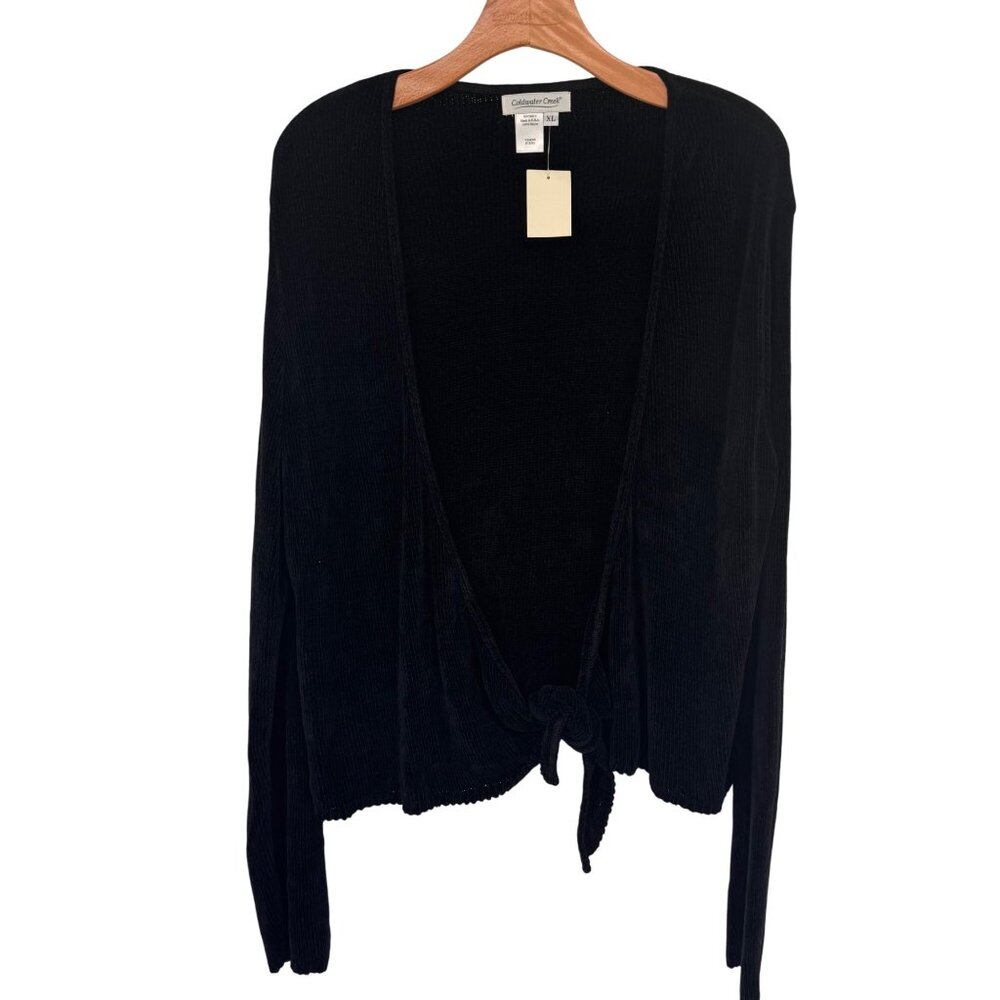 Coldwater Creek Black Tie Front Chenille Cardigan size  XL Womens Knit USA new